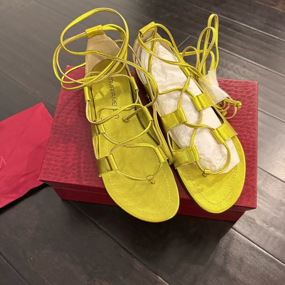 Tamara Mellon Lemon Yellow Lace-Up Gladiator Sandals